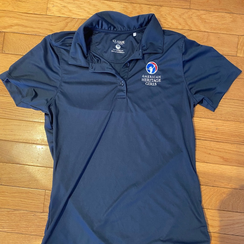 Women's Navy Polo Shirt American Heritage Girl AHG Small Dry Wicking